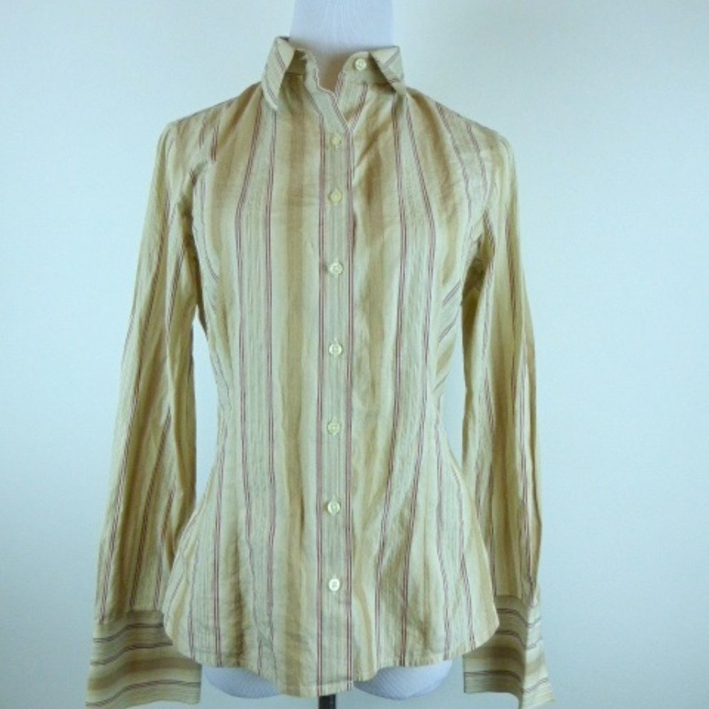 THOMAS PINK tan red cream  stripe long sleeve SHIRT 10